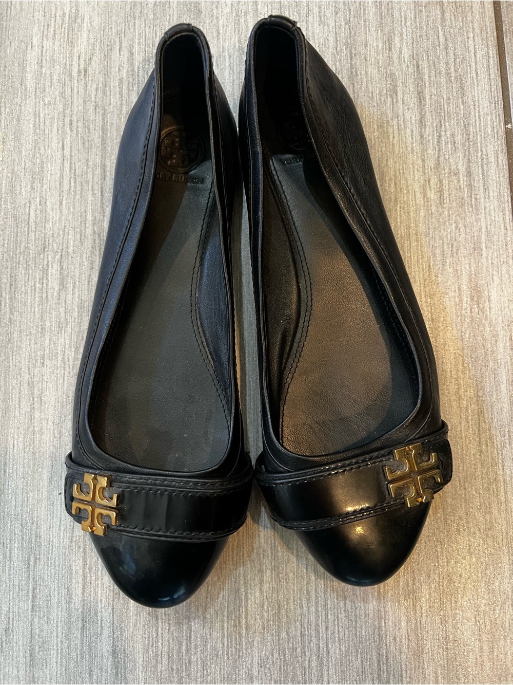 Tory Burch Black Leather Minnie Ballet Flats